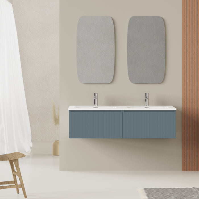 Linea Ocean Blue Fluted Wall Hung Vanity Unit Including Double Basin 1200mm x 460mm