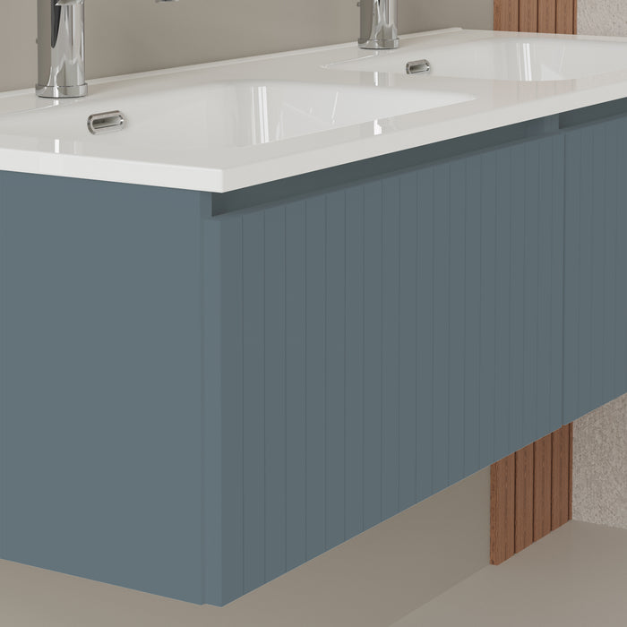 Linea Ocean Blue Fluted Wall Hung Vanity Unit Including Double Basin 1200mm x 460mm