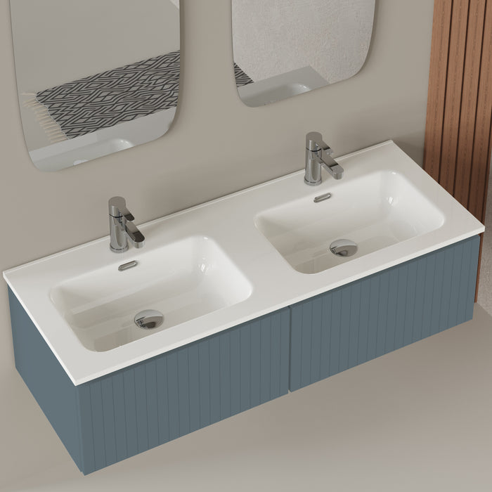Linea Ocean Blue Fluted Wall Hung Vanity Unit Including Double Basin 1200mm x 460mm