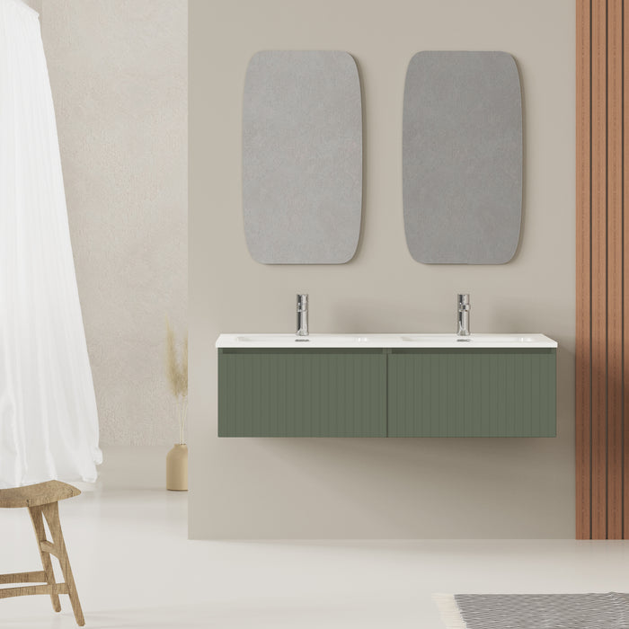 Linea Muscat Sage Fluted Wall Hung Vanity Unit Including Double Basin 1200mm x 460mm