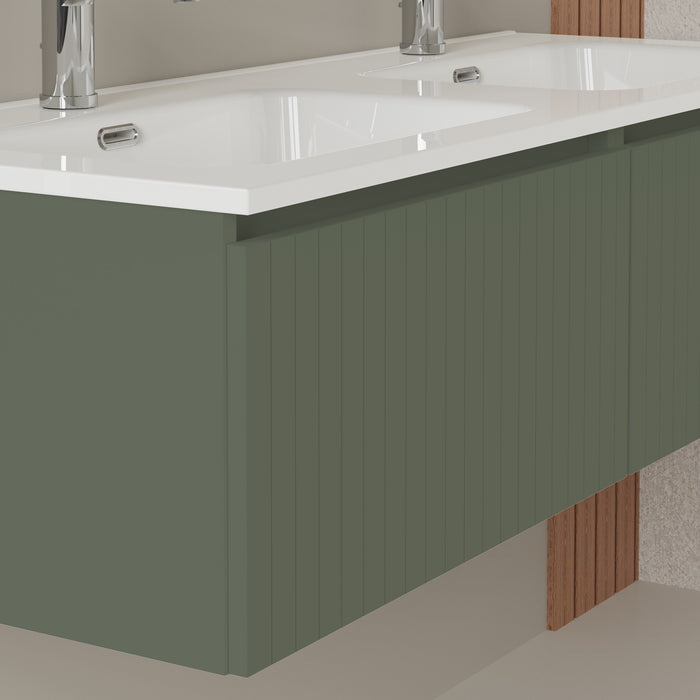 Linea Muscat Sage Fluted Wall Hung Vanity Unit Including Double Basin 1200mm x 460mm