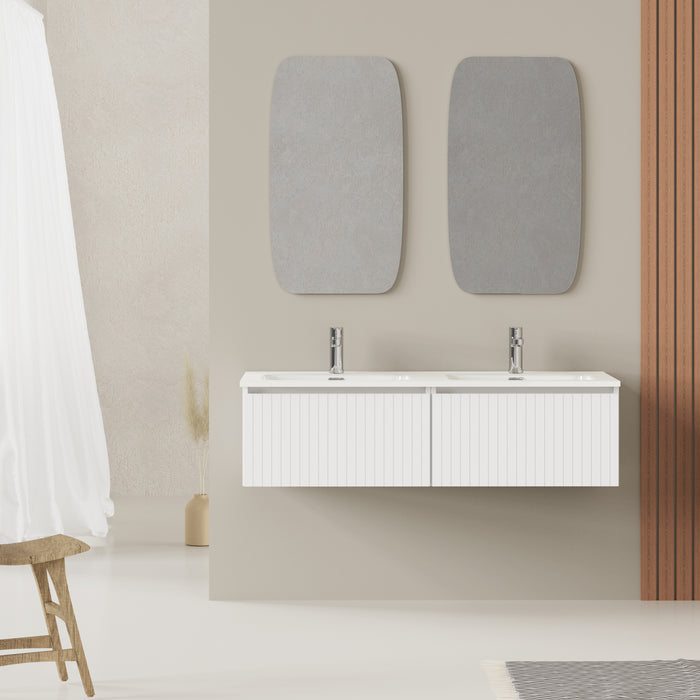 Linea Matt White Fluted Wall Hung Vanity Unit Including Double Basin 1200mm x 460mm (Copy)