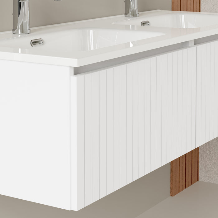 Linea Matt White Fluted Wall Hung Vanity Unit Including Double Basin 1200mm x 460mm (Copy)