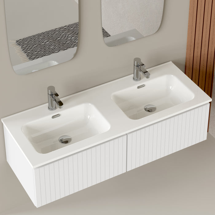 Linea Matt White Fluted Wall Hung Vanity Unit Including Double Basin 1200mm x 460mm (Copy)