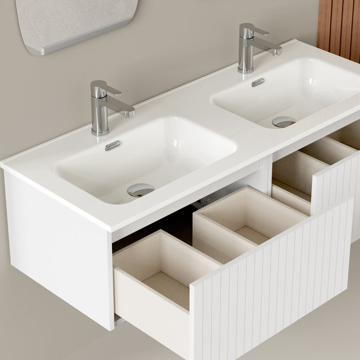 Linea Matt White Fluted Wall Hung Vanity Unit Including Double Basin 1200mm x 460mm (Copy)