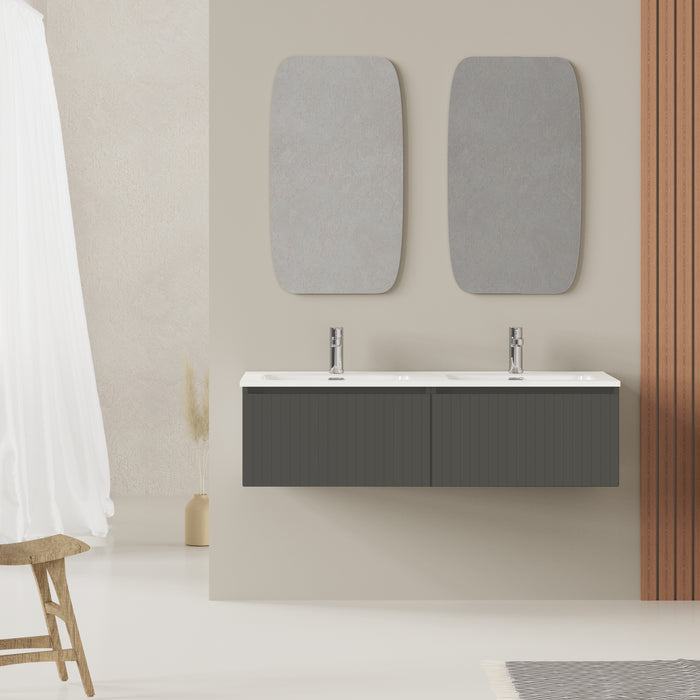 Linea Matt Grey Fluted Wall Hung Vanity Unit Including Double Basin 1200mm x 460mm