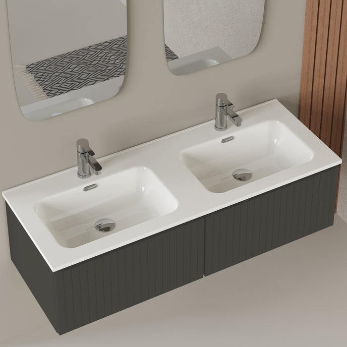 Linea Matt Grey Fluted Wall Hung Vanity Unit Including Double Basin 1200mm x 460mm
