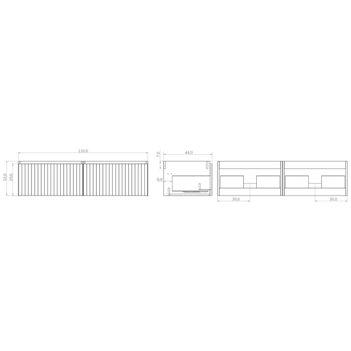 Linea Matt Grey Fluted Wall Hung Vanity Unit Including Double Basin 1200mm x 460mm