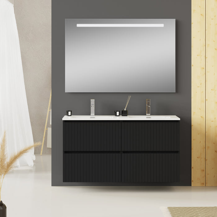 Linea Matt Black Fluted Double Drawer Wall Hung Vanity Unit Including Double Basin 1200mm x 460mm