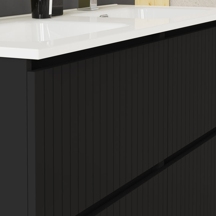 Linea Matt Black Fluted Double Drawer Wall Hung Vanity Unit Including Double Basin 1200mm x 460mm