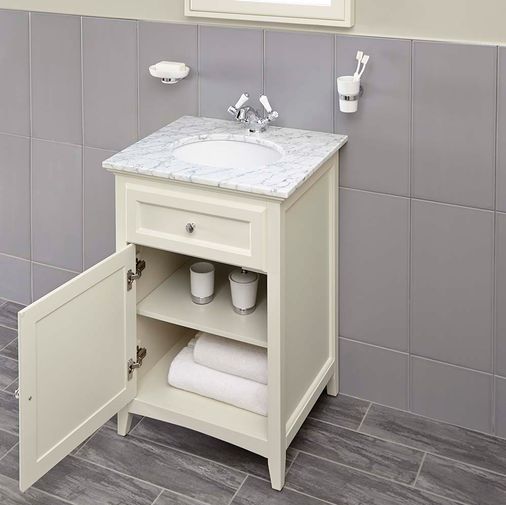Savoy 600mm Marble Top Floorstanding Vanity Unit Old English White