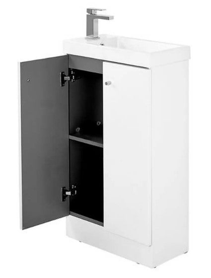 Alpine Duo 495mm Floorstanding Bathroom Vanity Unit & Basin - Gloss White