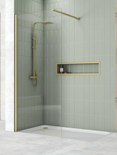 Pearl Brushed Brass Easy Clean 8mm Walk-in Glass Panel - 1200mm