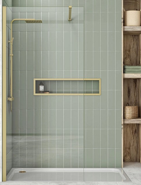 Pearl Brushed Brass Easy Clean 8mm Walk-in Glass Panel - 1200mm