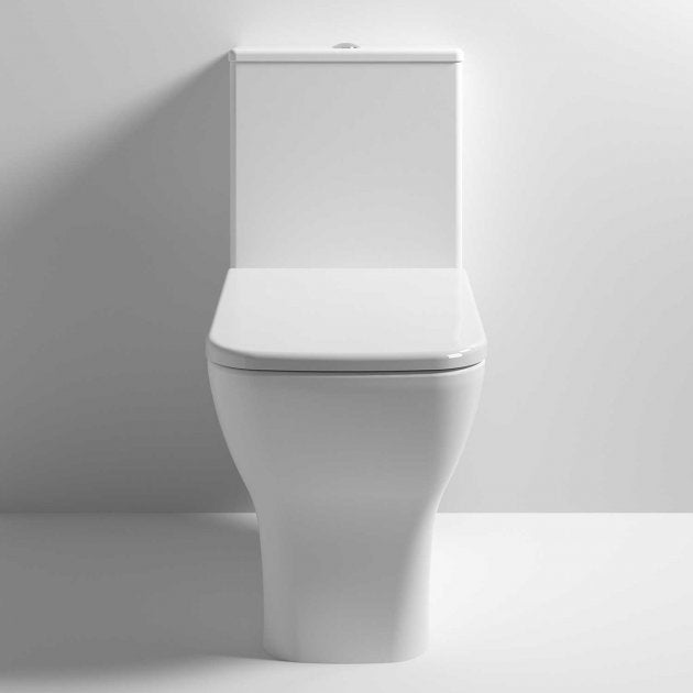 Optim Noir Close Coupled Rimless Toilet Push Button Cistern - Soft Close Seat