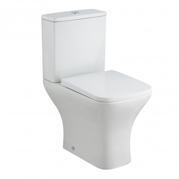 Optim Noir Close Coupled Rimless Toilet Push Button Cistern - Soft Close Seat