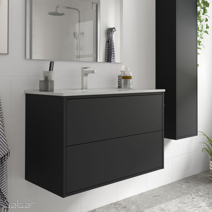 Optim Noir 700mm Wall Hung Vanity Unit + Basin - Matt Black