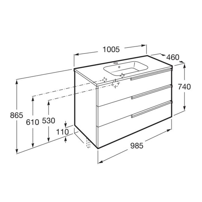 Roca Victoria-N 1000mm 3 Drawer Vanity Unit - Anthracite Grey