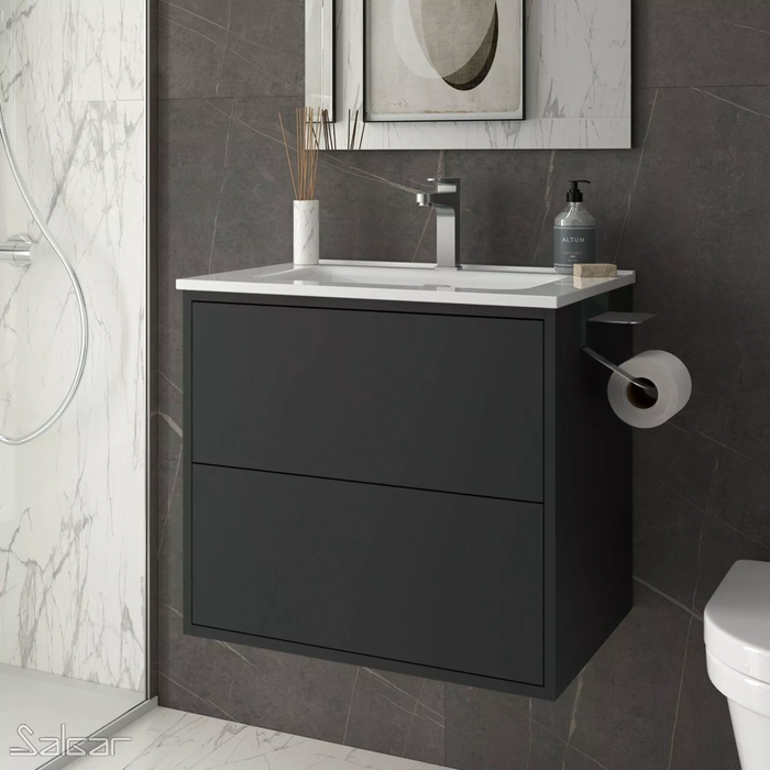 Optim Noir 600mm Wall Hung Vanity Unit + Basin - Matt Black