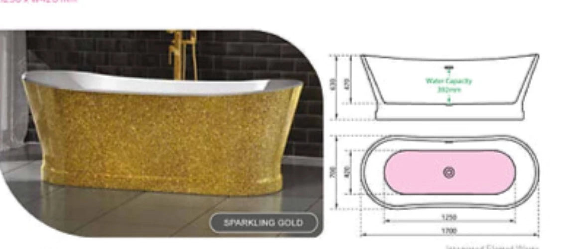 Vine Sparkling Gold Freestanding Bath 1700 x 700mm