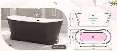 Vine Matt Black Freestanding Bath 1700 x 700mm