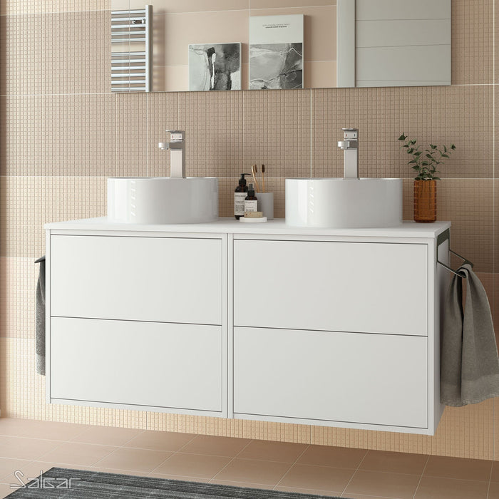 Optimus Noir 1200 Wall Hung Vanity Unit + Washbowl Basin - Matt White
