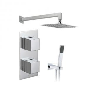 Vado Tablet 2 Outlet, 2 Handle Concealed Thermostatic Shower Valve, Fixed Shower Head & Mini Kit