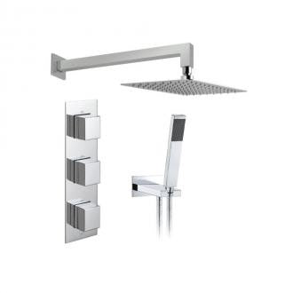 Vado Tablet 2 Outlet, 3 Handle Concealed Thermostatic Shower Valve, Fixed Shower Head & Mini Kit