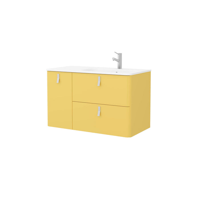 UNIIQ Sketch 900 x 450mm Wall Hung Vanity Unit with Basin - Left Handed Pastel Yellow