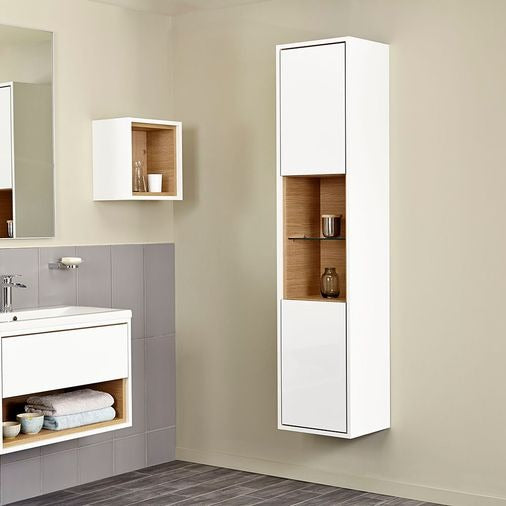 Lincoln Wall Mounted Tall Unit - White and Oak