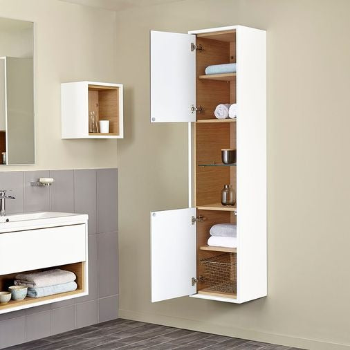 Lincoln Wall Mounted Tall Unit - White and Oak