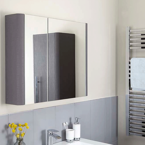 Linen 800mm Textured Mirror Cabinet - Grey