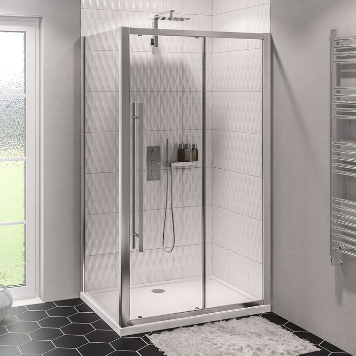 Vantage 2000 Silver Sliding Door Shower Enclosure 1100mm