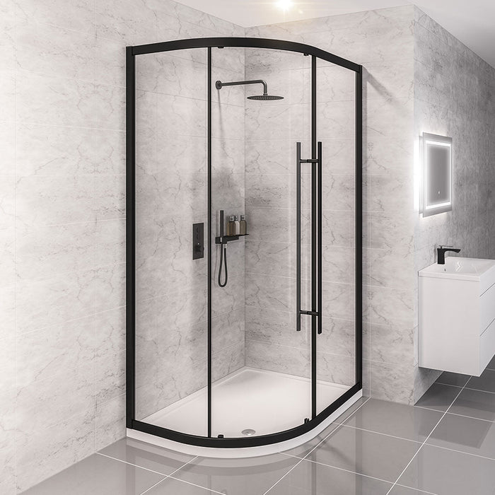 Vantage 2000 Matt Black Offset Quadrant Shower Enclosure 1100 x 900mm