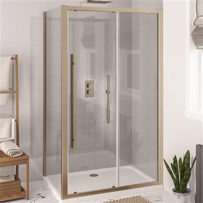 Vantage 2000 Brushed Brass Sliding Door Shower Enclosure 1700mm