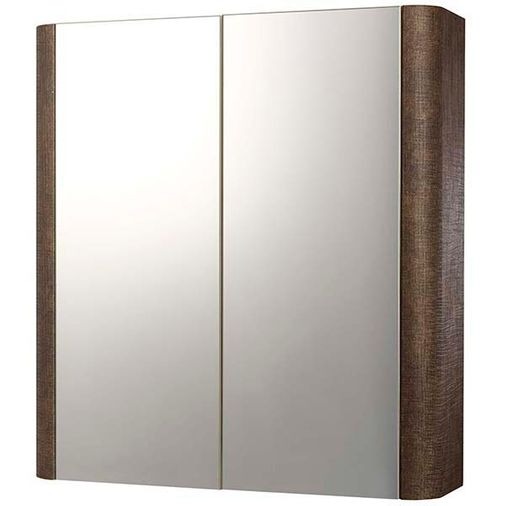 Linen Textured Rust Brown Finish 600 x 650 x 160mm Mirror Wall Storage Cabinet