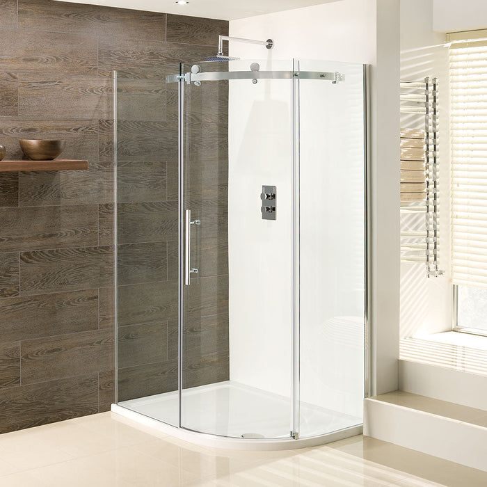 Vanguard Silver Frameless Offset Quadrant Shower Enclosure 800 x 1200mm RH