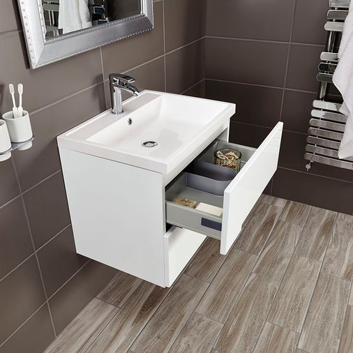 Vermont 600mm Wall Mounted Vanity Unit & Basin - Gloss White