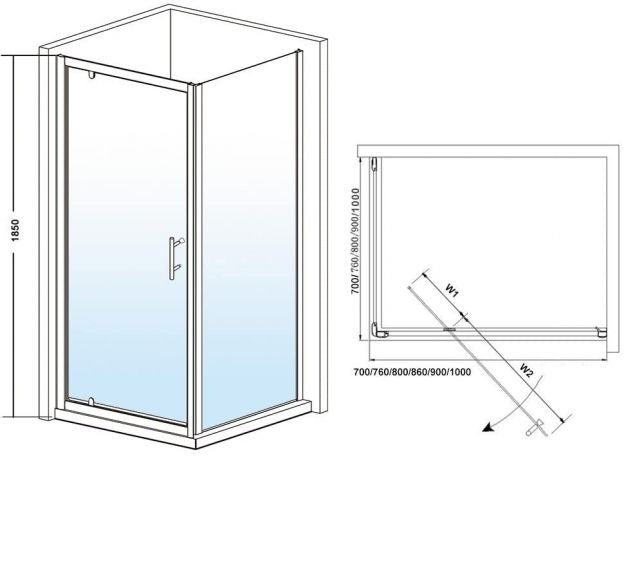 Elle 1000mm Framed Pivot Hinged Shower Door 6mm Tempered Glass Swing Door