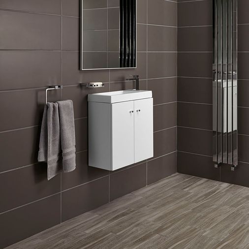 Alpine Duo 495mm Wall Hung Bathroom Vanity Unit & Basin - Gloss White