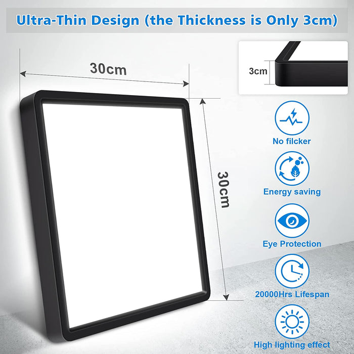 Optim Noir IP54 Bathroom Ceiling Light Square - Black