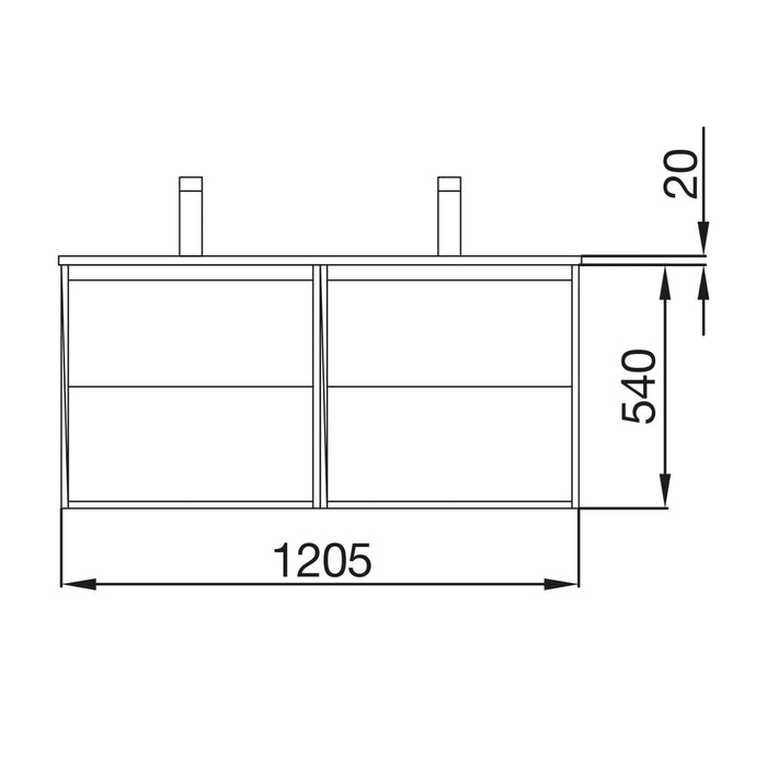 Noja 1200mm Wall Hung Vanity Unit 2 drawers 2 spaces Matt Grey + Basin