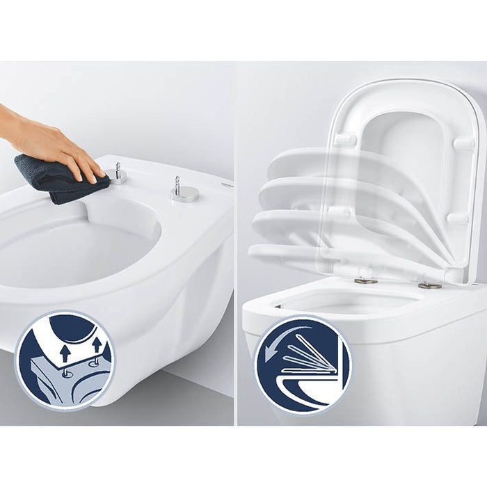 Grohe Essence Rimless Close Coupled Toilet + Soft Close Seat (Bottom Inlet)
