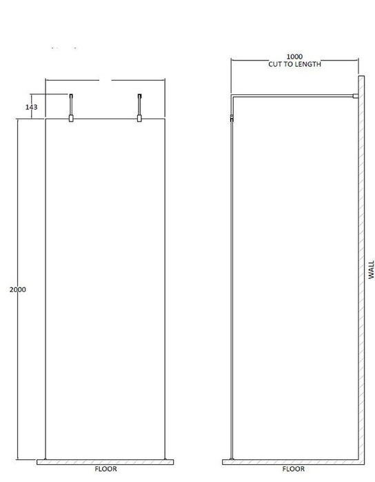 Hudson Reed Free Standing Wet Room Screen with Black Double Support Arms - Choose Size