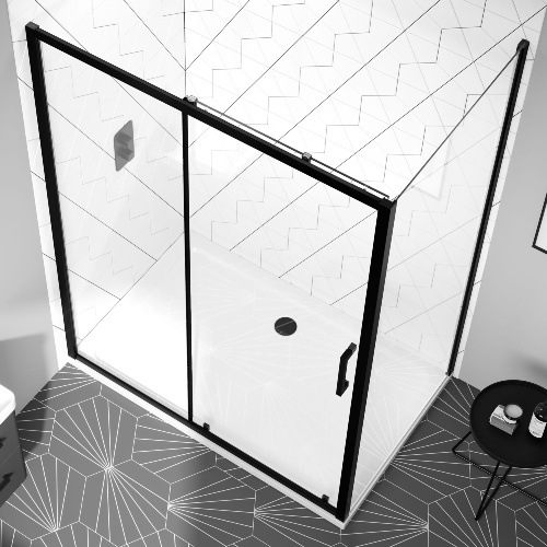 Optim Noir 8mm Matt Black Sliding Shower Enclosure - 1400 x 900mm