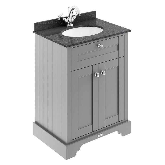 Old London 600mm Cabinet & 1TH Single Bowl Black Marble Top - Choose Colour