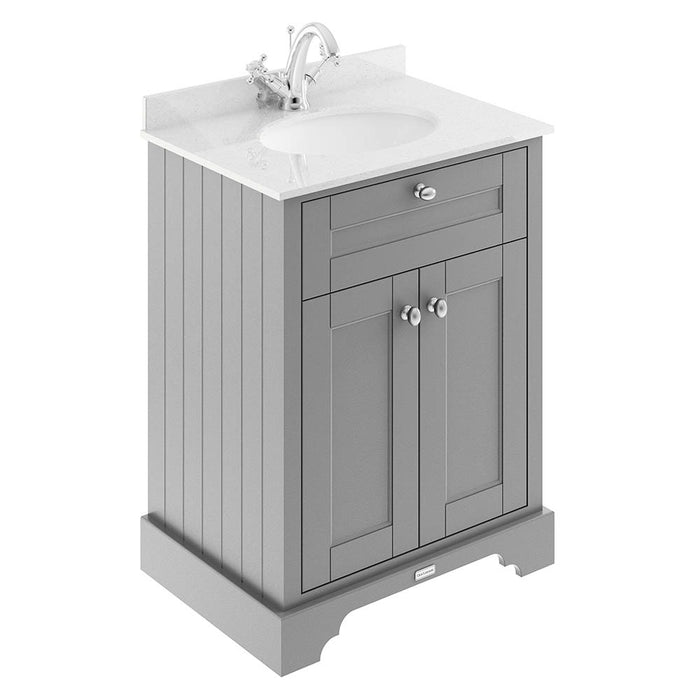 Old London 600mm Cabinet & 1TH Single Bowl White Marble Top - Choose Colour