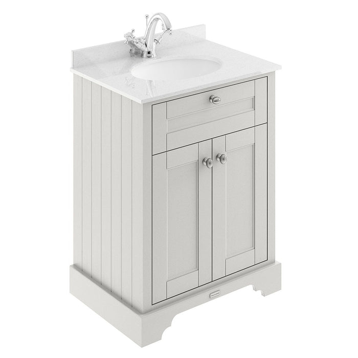 Old London 600mm Cabinet & 1TH Single Bowl White Marble Top - Choose Colour