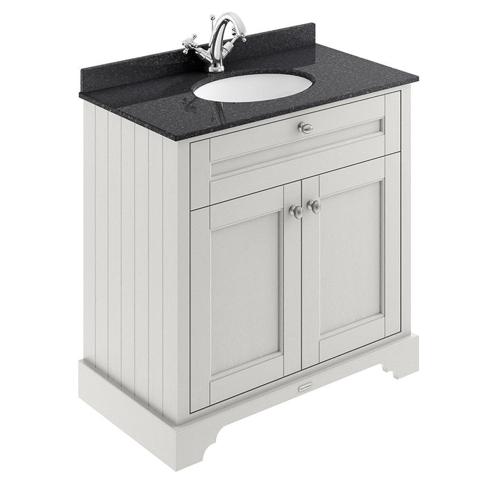 Old London 800mm Cabinet & 1TH Single Bowl Black Marble Top - Choose Colour