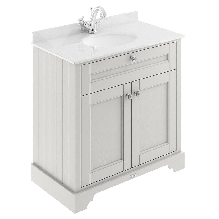 Old London 800mm Cabinet & 1TH Single Bowl White Marble Top - Choose Colour